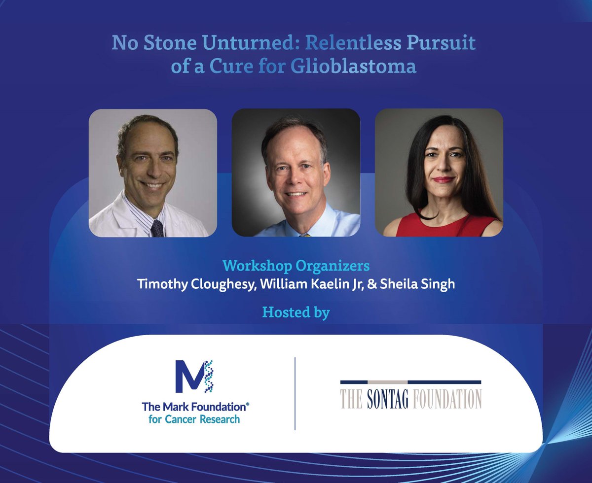 The Mark Foundation for Cancer Research (@themarkfdn) on Twitter photo This fall, we’re hosting a glioblastoma workshop with <a href="/sontagfdn/">The Sontag Foundation</a>, led by William Kaelin of <a href="/DanaFarber/">Dana-Farber</a>, Sheila Singh of <a href="/McMasterU/">McMaster University</a> & Timothy Cloughesy of <a href="/UCLA/">UCLA</a>. Participants will pool insights to hone in on promising new research directions. #GlioblastomaAwarenessDay #GBMDay This fall, we’re hosting a glioblastoma workshop with <a href="/sontagfdn/">The Sontag Foundation</a>, led by William Kaelin of <a href="/DanaFarber/">Dana-Farber</a>, Sheila Singh of <a href="/McMasterU/">McMaster University</a> & Timothy Cloughesy of <a href="/UCLA/">UCLA</a>. Participants will pool insights to hone in on promising new research directions. #GlioblastomaAwarenessDay #GBMDay