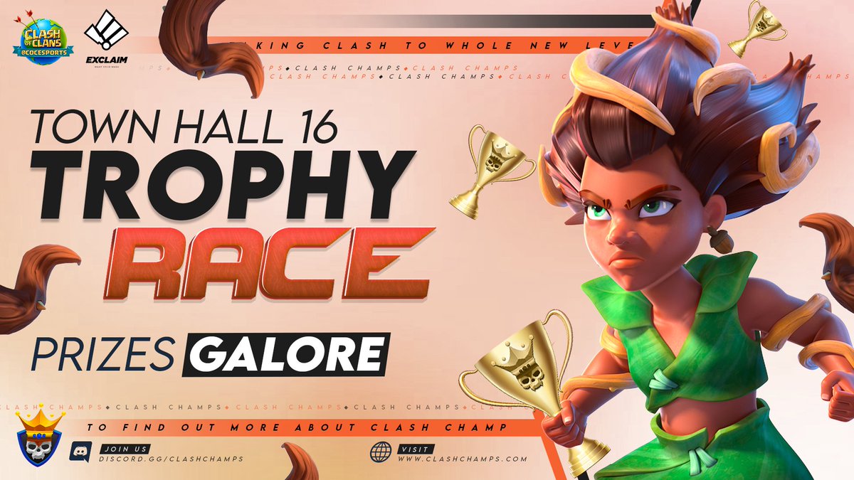 Clash of Clans Esports (@cocesports) on Twitter photo 📢 Are you the best TH16 trophy pusher in the World?
The signups for <a href="/ClashChamps/">Clash Champs</a>'s TH16 Trophy Race are open ⚔️ Prove your might and earn some sweet prizes - sign up NOW 🔥
ℹ️ esports.clashofclans.com/news/sign-up-f…
📝 clashchamps.com/tournament-sig…
#ClashEsports 📢 Are you the best TH16 trophy pusher in the World?
The signups for <a href="/ClashChamps/">Clash Champs</a>'s TH16 Trophy Race are open ⚔️ Prove your might and earn some sweet prizes - sign up NOW 🔥
ℹ️ esports.clashofclans.com/news/sign-up-f…
📝 clashchamps.com/tournament-sig…
#ClashEsports