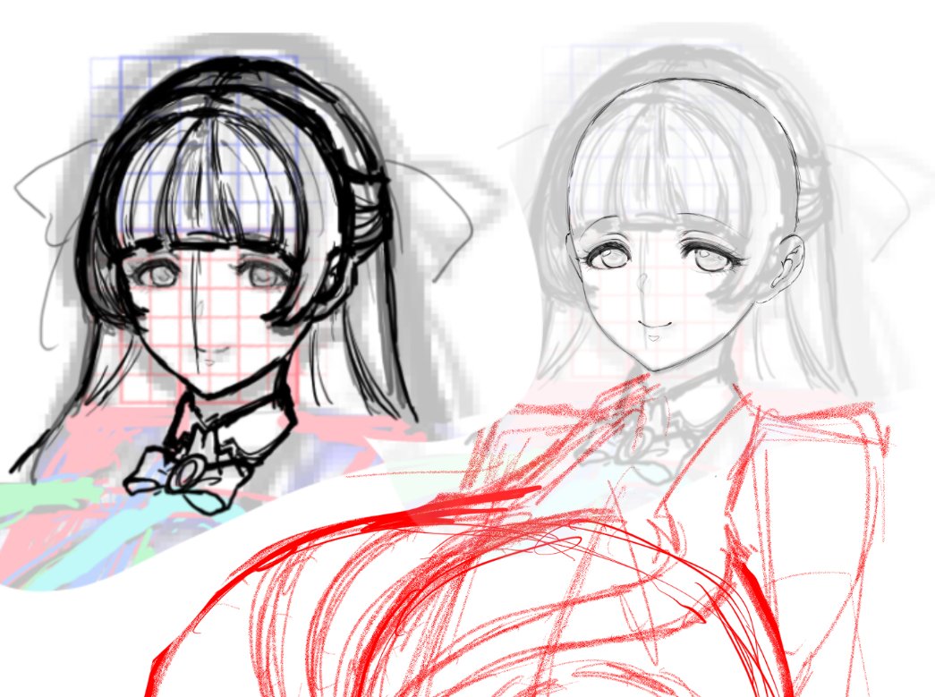 シラユリのお顔を微調整。お絵描きのどの工程も楽しくて永遠にちまちま微調整を続けてしまうので永遠に絵が完成しない。 