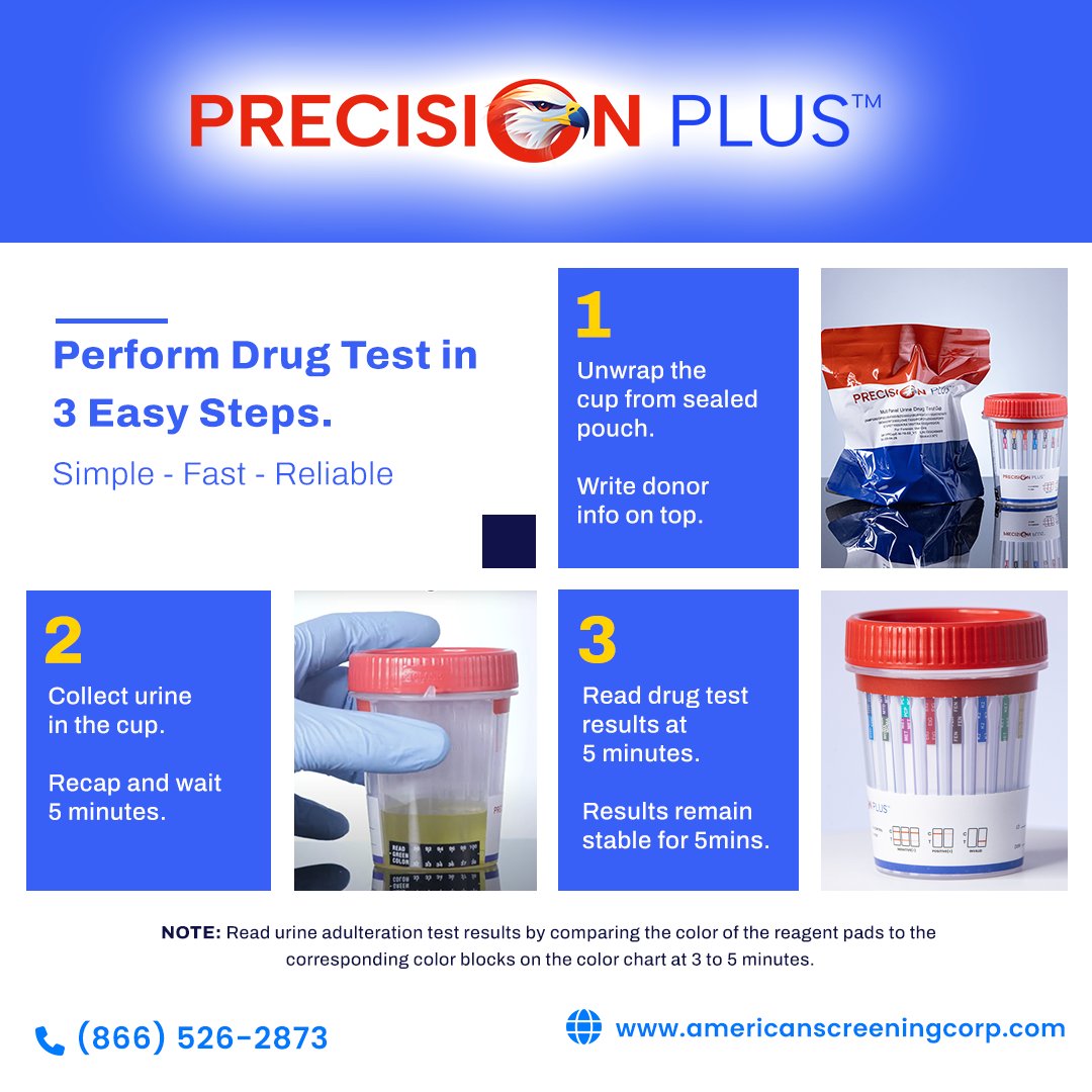 ASCorp_DrugTest's tweet image. New Precision Plus Drug Test Cups - Easy to Use and Perform Drug Test in 2 Easy Steps.

Order now at americanscreeningcorp.com or call us for bulk orders TOLL FREE (866) 526-2873

#precisionplus #biggercups #howtoread #megacup  #americanscreeningcorp #drugtests #drugtesting