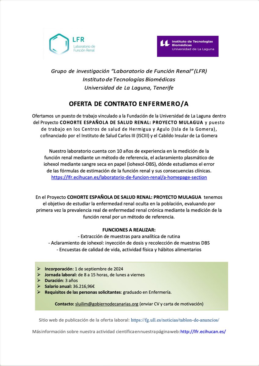 labhuc's tweet photo. Oferta de contrato enfermero/a. https://t.co/DZKrLStb9M https://t.co/QZd4EexBno