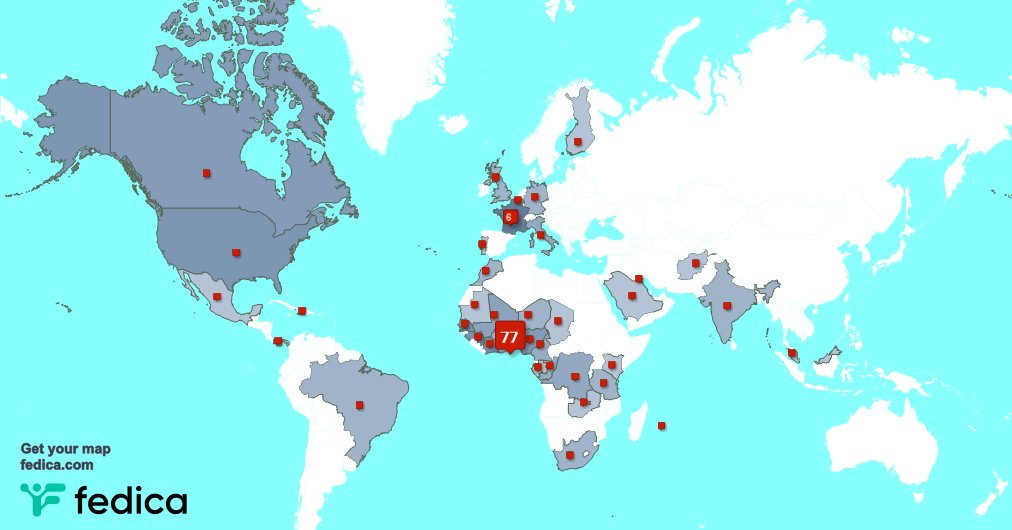 J'ai 4 nouveaux abonnés, de Bénin 🇧🇯 la semaine dernière. Voir fedica.com/!villeAvrankou