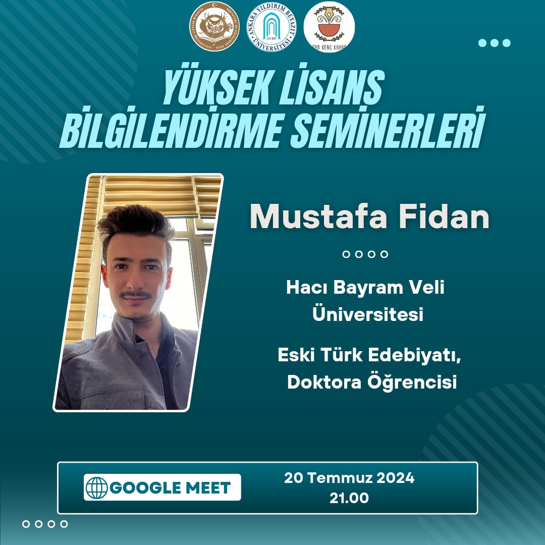 Yaz tatilinde de çevrim içi faaliyetlerimiz devam ediyor!

AYBÜ Genç Edebiyatçılar Topluluğuyla ortak yürüteceğimiz  faaliyetimizde; Türk Dili ve Edebiyatı alanında yüksek lisans ve doktora süreci hakkında bilgi almak ve hocalarımızın tecrübelerini dinlemek üzere davetlisiniz.