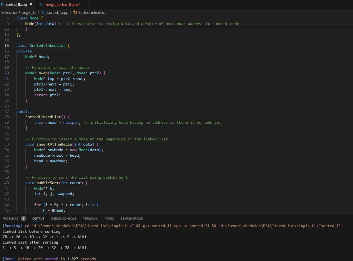 VV_Algos's tweet photo. Day 13 of my 30-day DSA challenge! 
Today, I practiced:
*Sorting a linked list  
*Merging sorted linked lists

Progressing well and understanding these concepts better every day.  #DSAChallenge #CPlusPlus #CodingJourney https://t.co/dR7Lrgf2fM