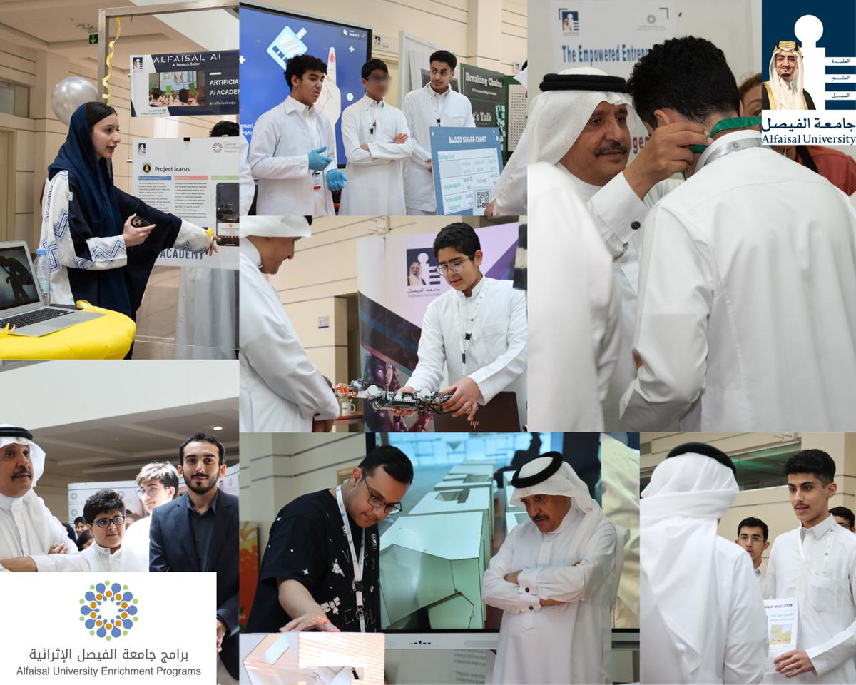 Our high school #AUEP students concluded their first cycle with an impressive final exhibition, showcasing their hard work. We were honored by Dr. Mohammad Alhayaza, President of #Alfaisal_University, who toured the displays and commended our students' efforts.