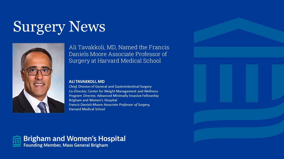 Brigham and Womenâs Department of Surgery (@brighamsurgery) on Twitter photo Congratulations to Dr. Ali Tavakkoli who has been named the Francis Daniels Moore Associate Professor of Surgery <a href="/harvardmed/">Harvard Medical School</a>! <a href="/bwhgisurgery/">Brigham and Womenâs General and GI Surgery</a>
bit.ly/469x13o Congratulations to Dr. Ali Tavakkoli who has been named the Francis Daniels Moore Associate Professor of Surgery <a href="/harvardmed/">Harvard Medical School</a>! <a href="/bwhgisurgery/">Brigham and Womenâs General and GI Surgery</a>
bit.ly/469x13o