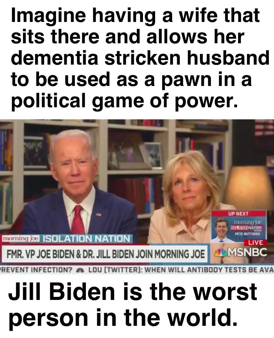 Lucy40131808's tweet photo. @CoachZachSmith I agree 👍 I've seen this in my family too 😢

@FLOTUS is the worst wife &amp; First Lady keeping up the charade 😞 she doesn't really love @POTUS she loves the power 😔 

Dementia ridden pathological lying narcissist 🤡 Joe Biden needs to go
#TimeToSaveAmerica
#TrumpNowMoreThanEver https://t.co/1WyjBIMdGX