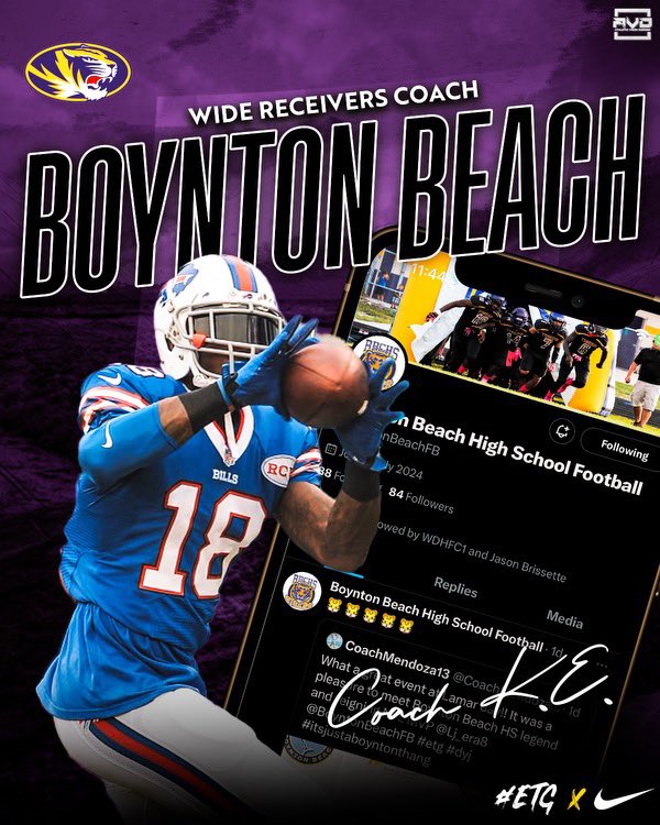 WELCOME TO THE BEACH! Coach K.E played for  <a href="/FAMU_FB/">Florida A&M Football 🏈</a>  he went on to play for the <a href="/BuffaloBills/">Buffalo Bills</a> and <a href="/Jaguars/">Jacksonville Jaguars</a> as well as the <a href="/CFL/">CFL</a> he will coach our Wide Receiver!! We are excited about Coach KE  joining our staff! 
🟪🟨 🐯🌊#TigerPride #ETG #DYJ #FAMILY <a href="/CatchinMyDreams/">Kevin Elliott</a>