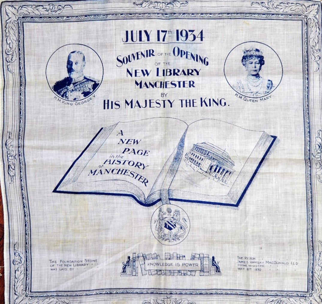 FletcherFoley's tweet photo. OTD, my dad was given his commemorative handkerchief. I still have it. #manchesterlibrary https://t.co/m4qpoKD7bz