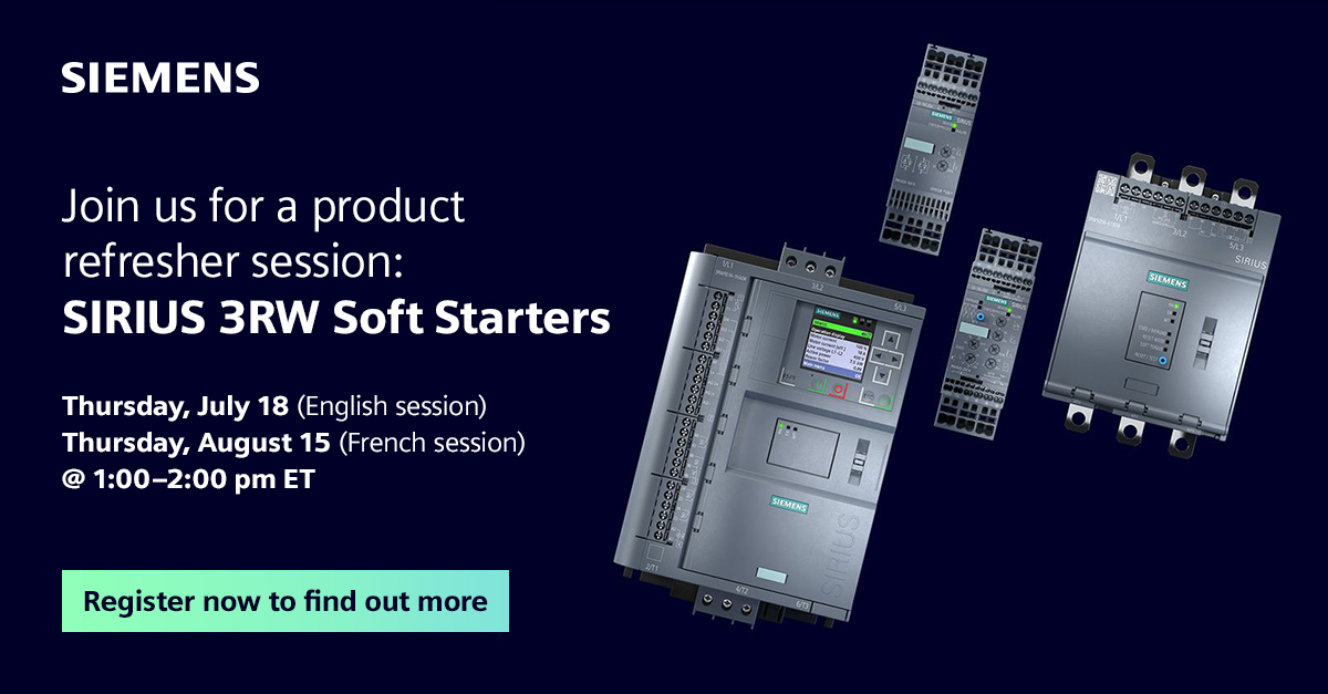 Join us for a product refresher session on our SIRIUS 3RW Soft Starters. 

Register now to join to find out more 👇 
sie.ag/4DXMyq