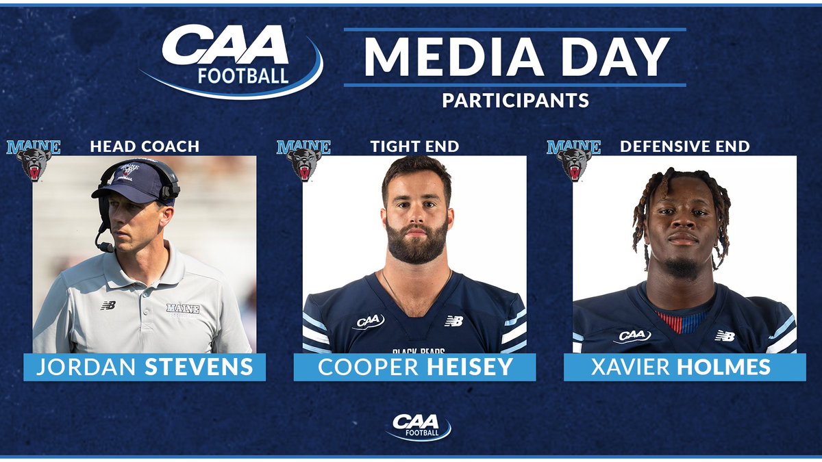 CAA Football (@caafootball) on Twitter photo #CAAFB Media Day x <a href="/BlackBearsFB/">Maine Football</a>
▪️ Jordan Stevens, Head Coach
▪️ Cooper Heisey, Tight End
▪️ Xavier Holmes, Defensive End
➡️ bit.ly/3y2JFEQ #CAAFB Media Day x <a href="/BlackBearsFB/">Maine Football</a>
▪️ Jordan Stevens, Head Coach
▪️ Cooper Heisey, Tight End
▪️ Xavier Holmes, Defensive End
➡️ bit.ly/3y2JFEQ