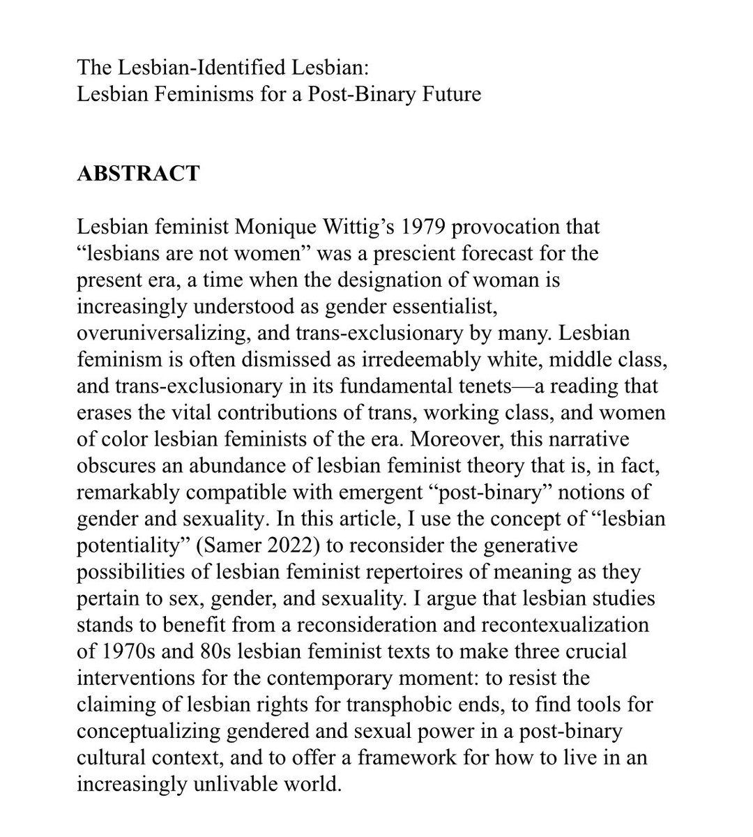 lesbian_project's tweet photo. Could not be more thrilled and proud that the latest lesbian project publication has been accepted for publication in @SignsJournal, hopefully for their special issue on Lesbian Studies, Now! 😭 https://t.co/vleIjcKbwR