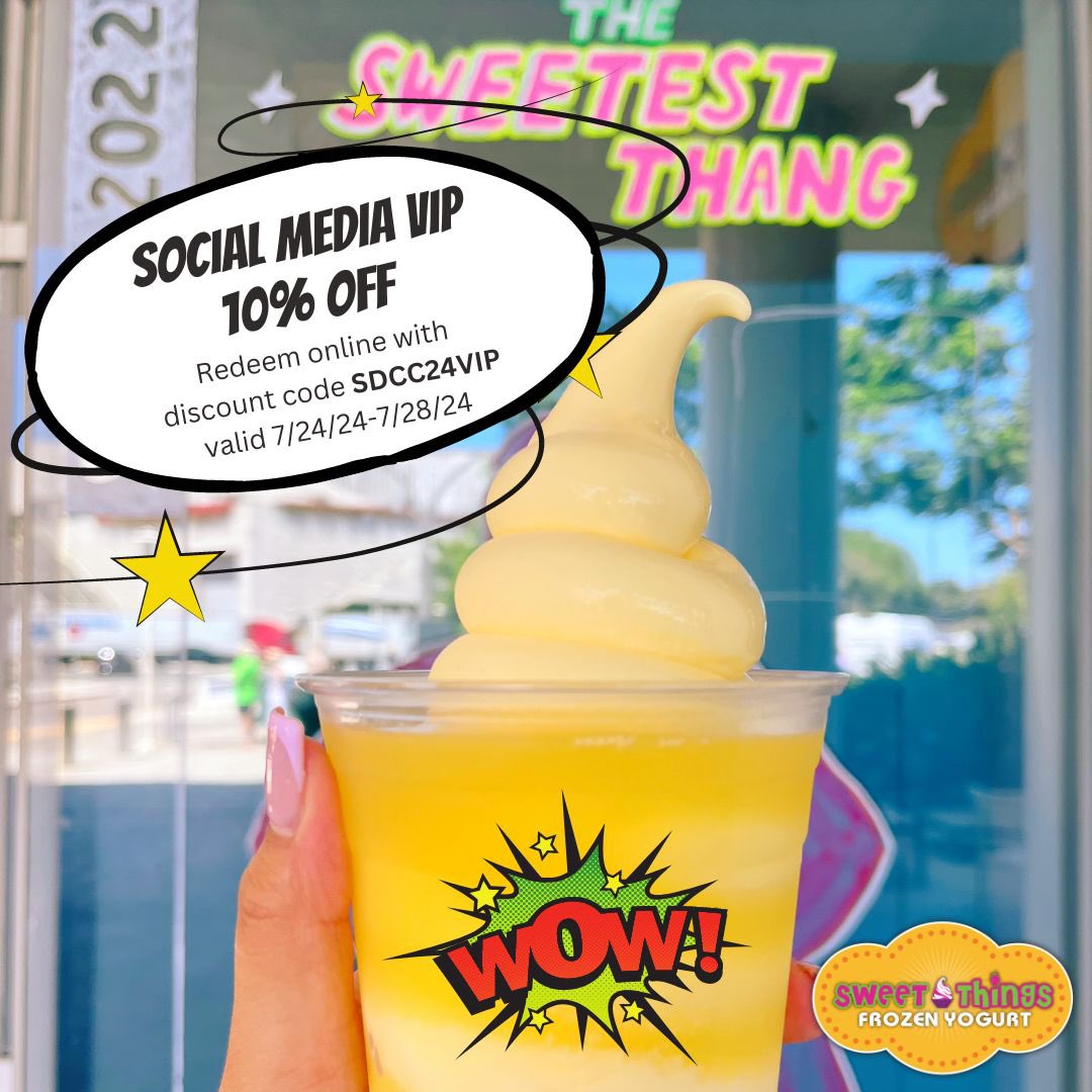 SweetThingsSD's tweet photo. As a THANK YOU to all of our loyal followers, save this VIP card to your phone and show our cashiers for this #SDCC24 VIP 10% discount on orders during #SDCC2024!🍍

Your VIP code can be redeemed online at https://t.co/pbxzg1PDHn 😎

@SD_Comic_Con @ParksAndCons @OutsideComicCon https://t.co/P4O0kmoi3p