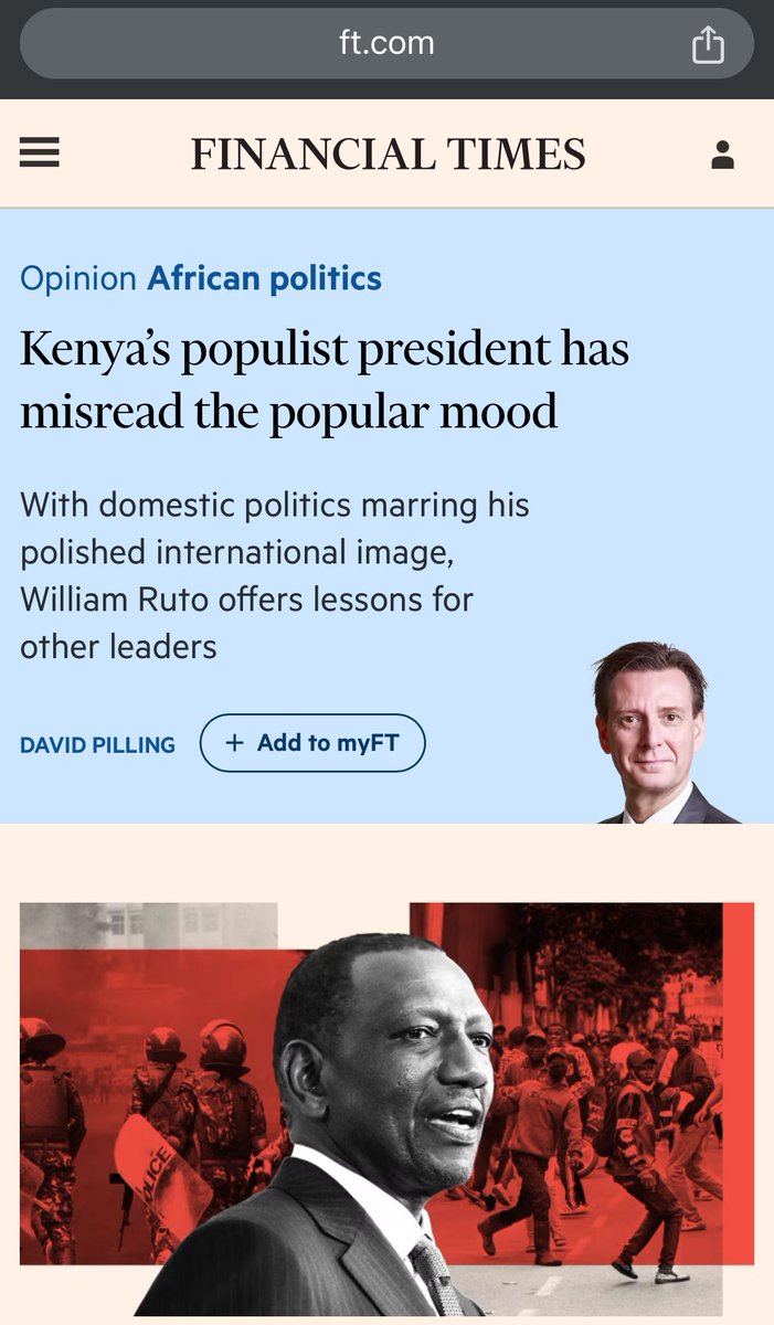 amenya_nelson's tweet photo. For a populist, Ruto’s reading of the popular mood has been inept. Having failed to subdue demonstrations through violence and intimidation. FT is injecting mai lawd💉💉🔥 https://t.co/72rpDgZSXJ