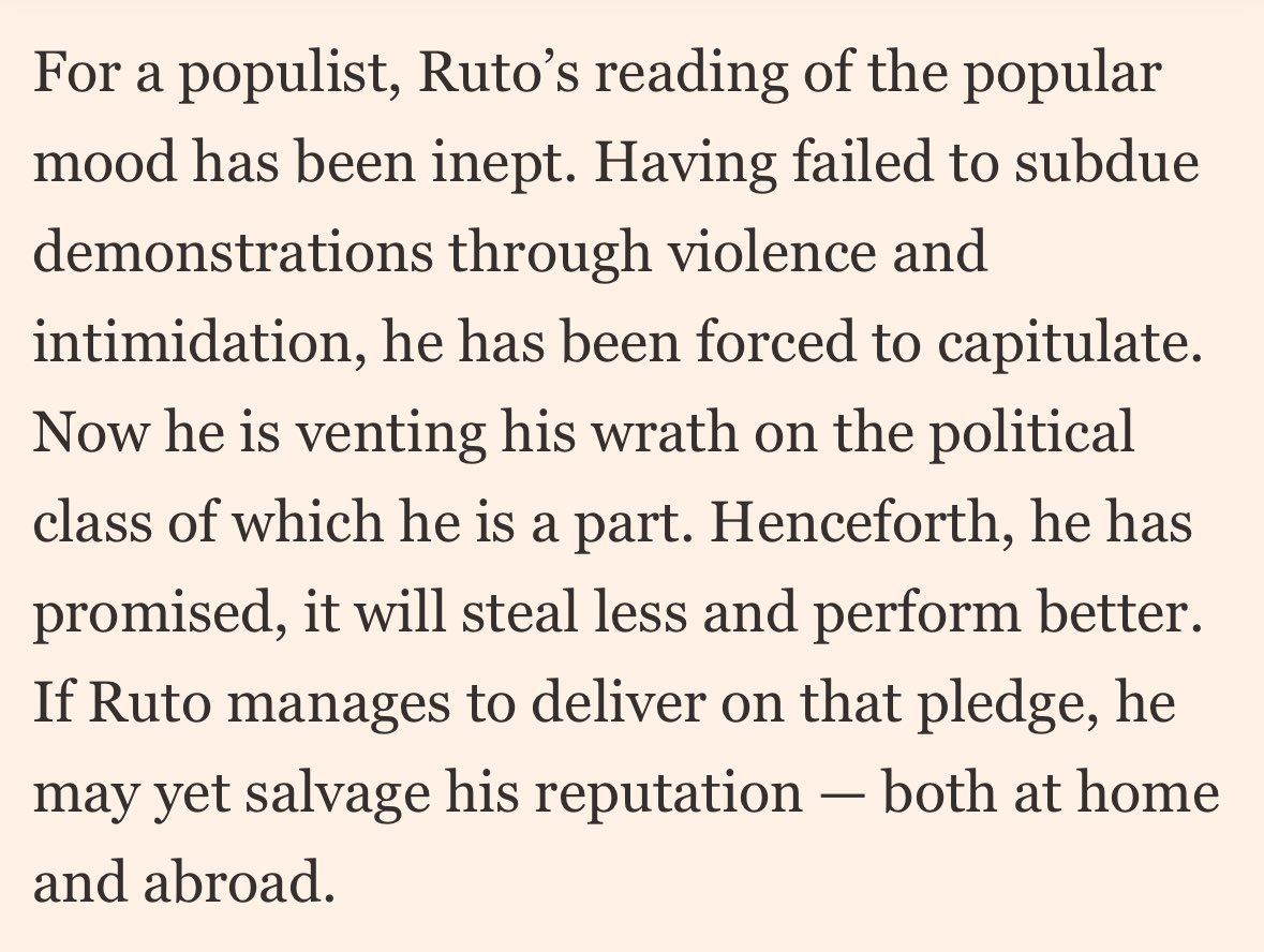 amenya_nelson's tweet photo. For a populist, Ruto’s reading of the popular mood has been inept. Having failed to subdue demonstrations through violence and intimidation. FT is injecting mai lawd💉💉🔥 https://t.co/72rpDgZSXJ