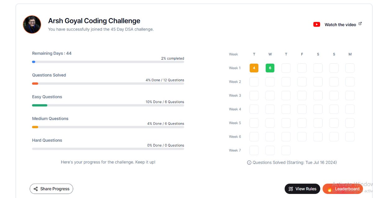 Shwetas_2710's tweet image. Hii Everyone,
Day 2 of #CrackYourPlacement #CrackYourInternship DSA challenge by @arsh_goyal
Solved 6 questions...
Striving to sustain my momentum in the upcoming days.