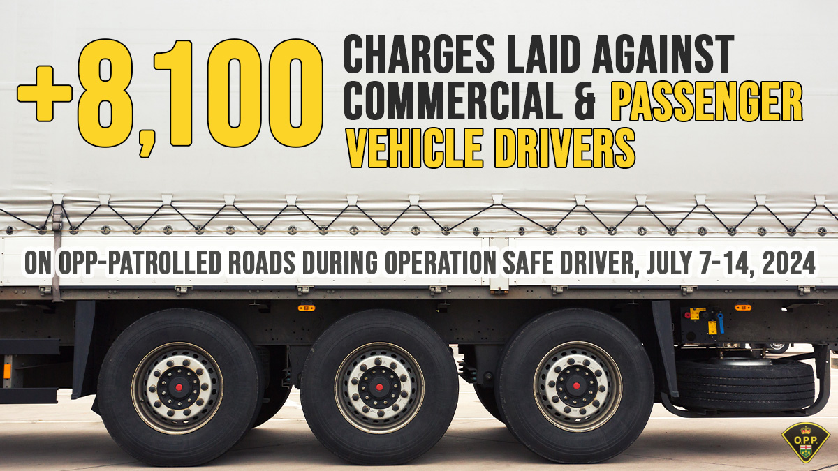 OPPCommissioner's tweet image. Both commercial motor vehicle (CMV) and passenger vehicle motorists were charged as a result of #OperationSafeDriver. In #OPP jurisdiction, more than 1,000 charges were issued to commercial drivers and roughly 7,000 charges to non-commercial drivers in OPP jurisdictions. Thank…