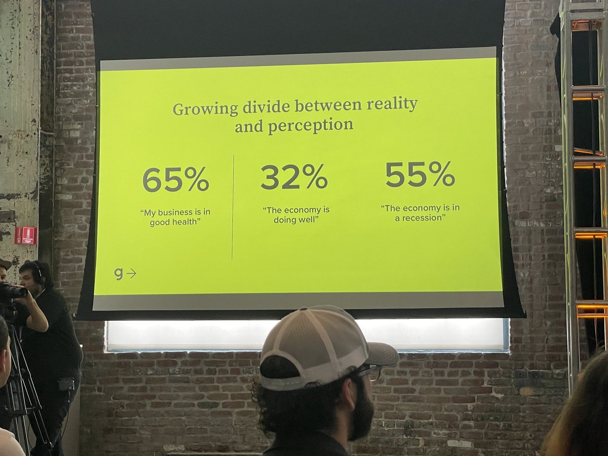 Gap between how owners feel and reality of the state of the economy = opps for advisors to bridge the gap. #gustonext