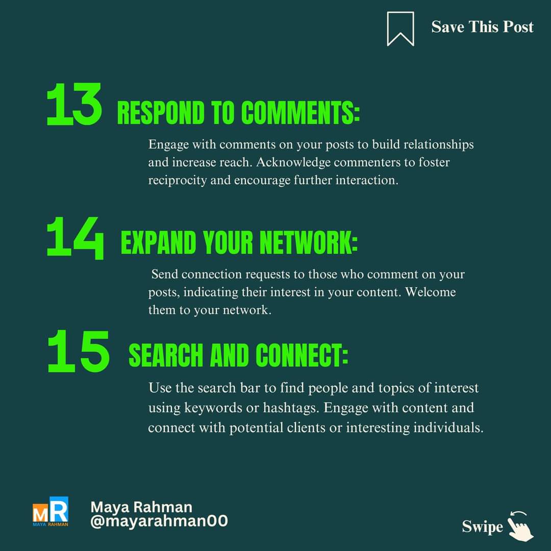 mayarahman30's tweet photo. Part-02
✨ Ready to shine on LinkedIn? 💼 Here are my top tips for optimizing your profile and boosting your presence! 📈 Let's make those connections count and turn engagements into opportunities. 🚀🌟
#LiNKEDiN https://t.co/qpdHlmOpHQ