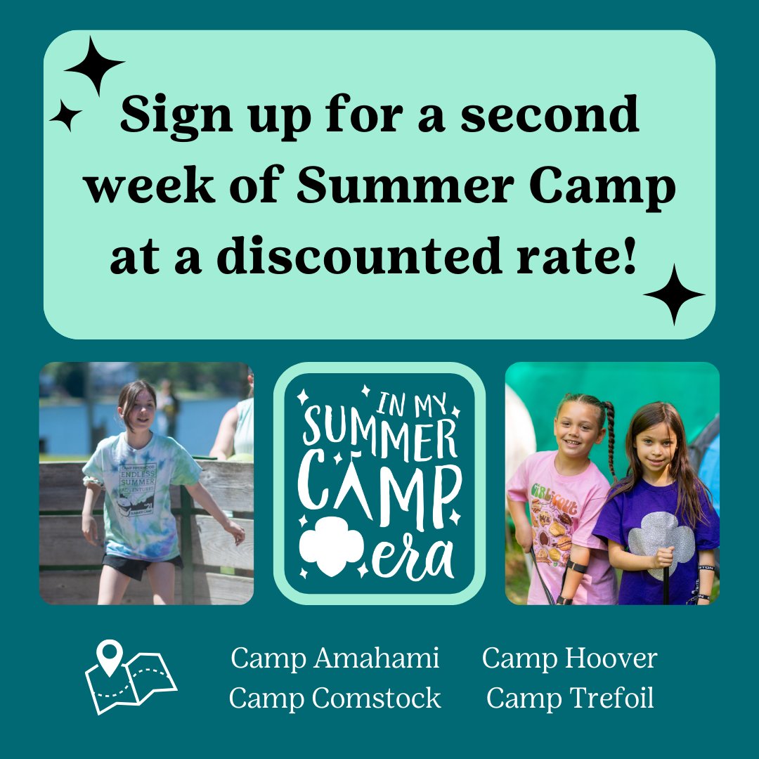 Sign up for a second week of Summer Camp at a discounted rate! 

If your camper is already registered for a GSNYPENN camp, they can register for a second week for only $375! It does not need to be the same one they already attended. Email info@gsnypenn.org for your discount code.