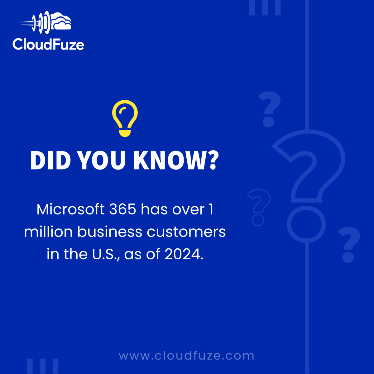 CloudFuze's tweet image. Here’s one interesting 2024 fact about Microsoft 365’s customer base in the U.S market: 

Source: ow.ly/kQTU50SBwtB  

#didyouknow #cloudmigration #cloudstoragemigration #GoogleWorkspace #CloudFuze