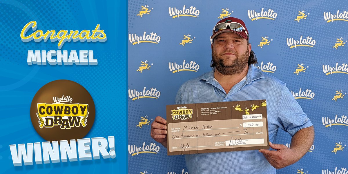wyolotto's tweet photo. Dear world meet Michael! He recently came to our office to claim his winnings from Cowboy Draw. He had not played the lottery before but just by chance decided to try out Wyoming's game and it paid off to the tune of $1,000 extra bucks! Congrats to Michael! #Wyoming https://t.co/oWpj3ZdrQa