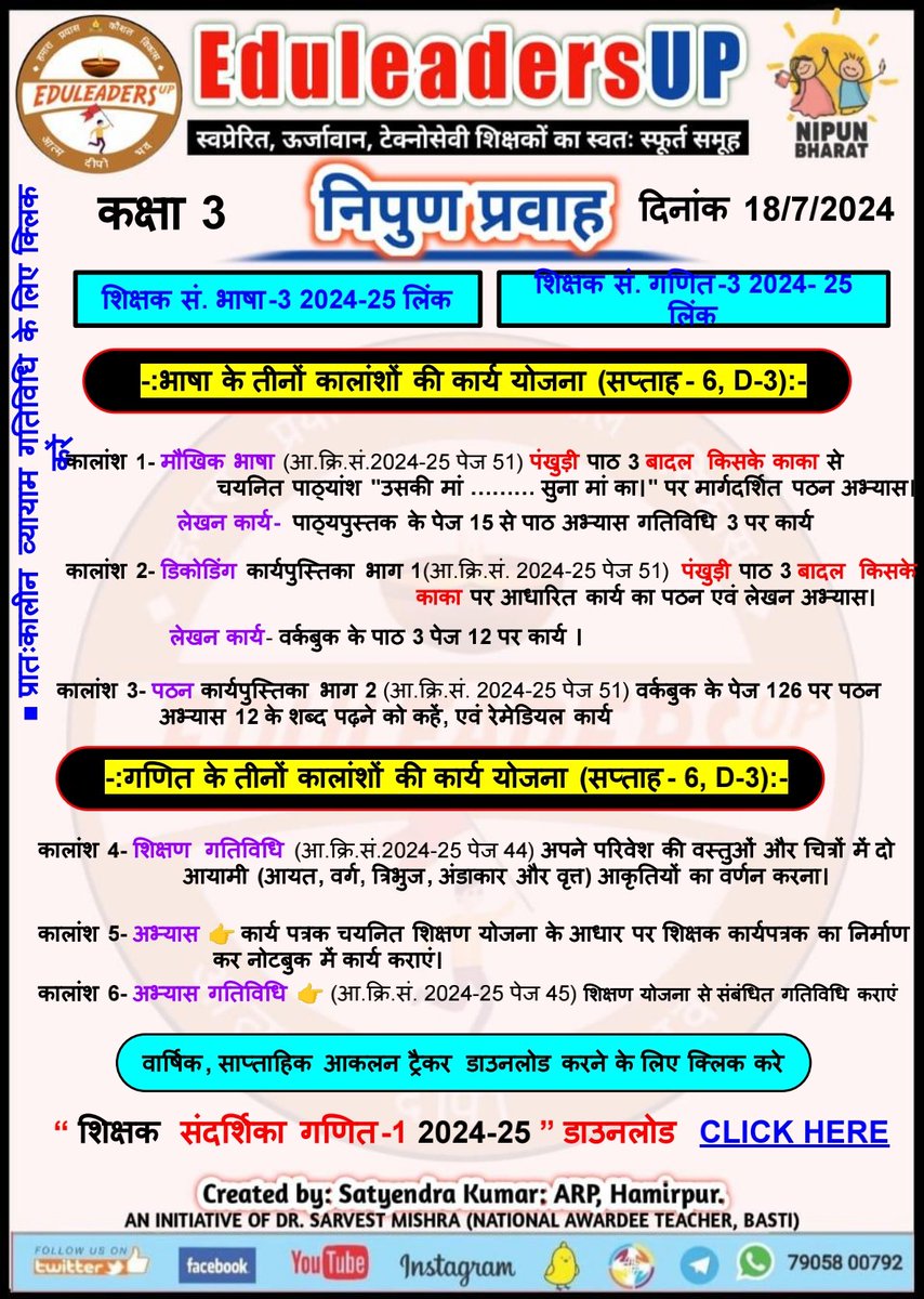 EduleadersU's tweet photo. #निपुण_प्रवाह
#स्कूल_रेडिनेस_गतिविधि
#भाषा_एवम्_गणित
#संदर्शिका_अनुसार
*दिनांक:  18/07/2024*
〰️〰️〰️〰️〰️ 
#कक्षा_1_2_एवम्_3,
 #Week_6 #Day_3
#Revision 
〰️〰️〰️〰️〰️〰️
#निपुण_भारत_मिशन
#निपुण_यूपी
#अभ्यास_कार्य_पत्रक
@EduMinOfIndia
@thisissanjubjp
@basicshiksha_up  
@sarvestkumar https://t.co/rrXRbK1J0A