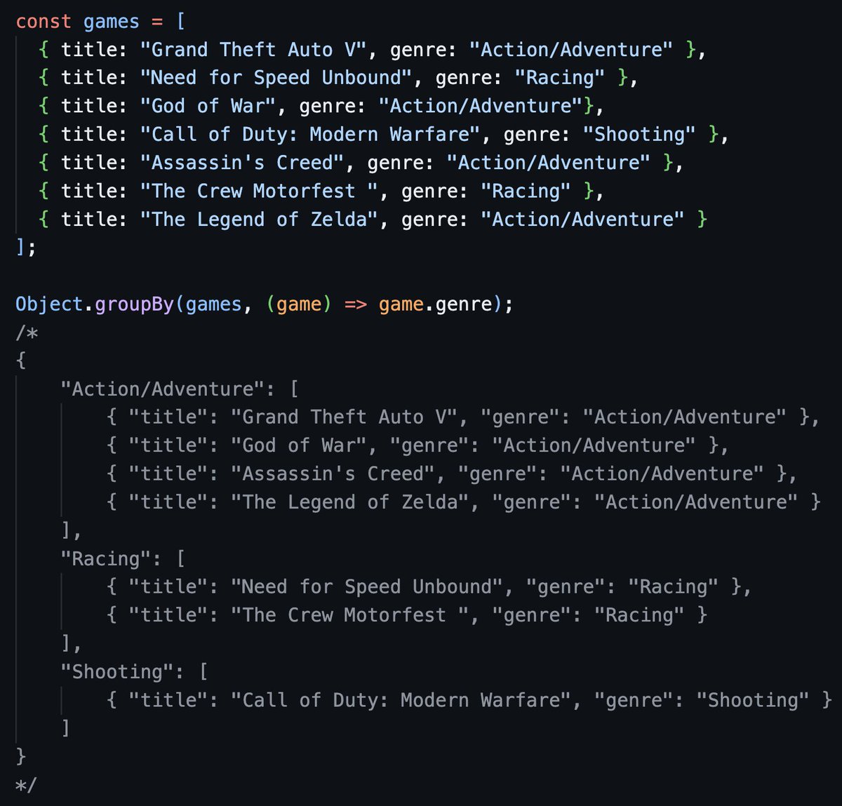 Til: Object.groupBy()
developer.mozilla.org/en-US/docs/Web…
