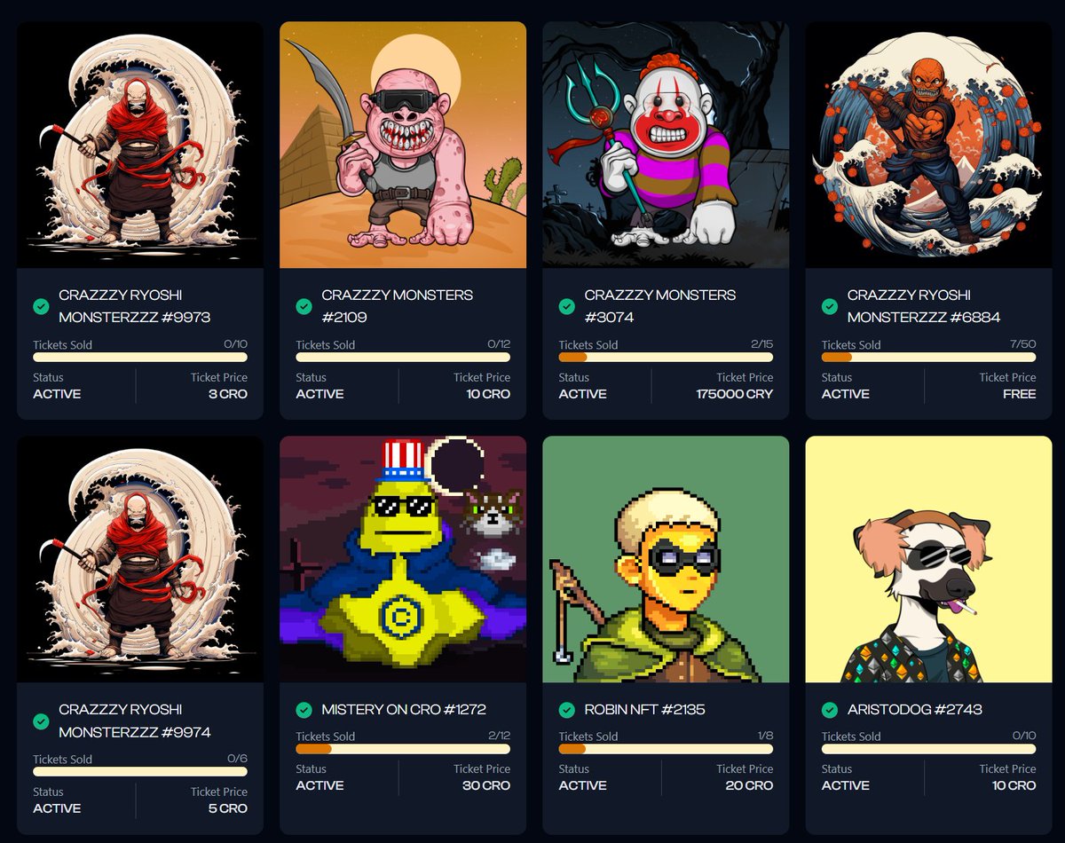 Crazzzy Monsters | Gen2 on @Cryptocomnft | (@crazzzymonsters) on Twitter photo 🎉 Don't miss out on our awesome raffles at Originz!
🎟️ Spend your $CRO, $CRY, or get a FREE ticket and win amazing NFTs from <a href="/AristoDogNFT/">AristoDogs🐶🤘 // Wolves Mint Live! 🐺</a> , <a href="/Misteryoncro/">MERYCOIN</a> , <a href="/robinoncronoss/">Robin on Cronos</a> and more! 🚀
👉Link: originz.crazzzymonsters.com
Check it out now and snag some tickets and have a 🎉 Don't miss out on our awesome raffles at Originz!
🎟️ Spend your $CRO, $CRY, or get a FREE ticket and win amazing NFTs from <a href="/AristoDogNFT/">AristoDogs🐶🤘 // Wolves Mint Live! 🐺</a> , <a href="/Misteryoncro/">MERYCOIN</a> , <a href="/robinoncronoss/">Robin on Cronos</a> and more! 🚀
👉Link: originz.crazzzymonsters.com
Check it out now and snag some tickets and have a