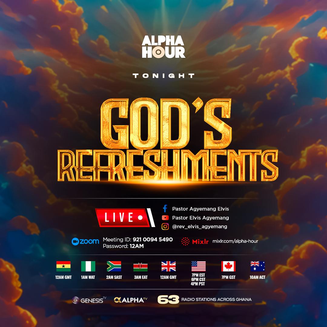 Don’t miss out on God’s overflowing refreshments that He’s got for you tonight at 12am GMT on the Altar of Fire....God will strengthen you with refreshment and provide you with the gift of satisfaction in Jesus Name 

Revelation 21:6 (NIV)
He said to me: “It is done. I am the