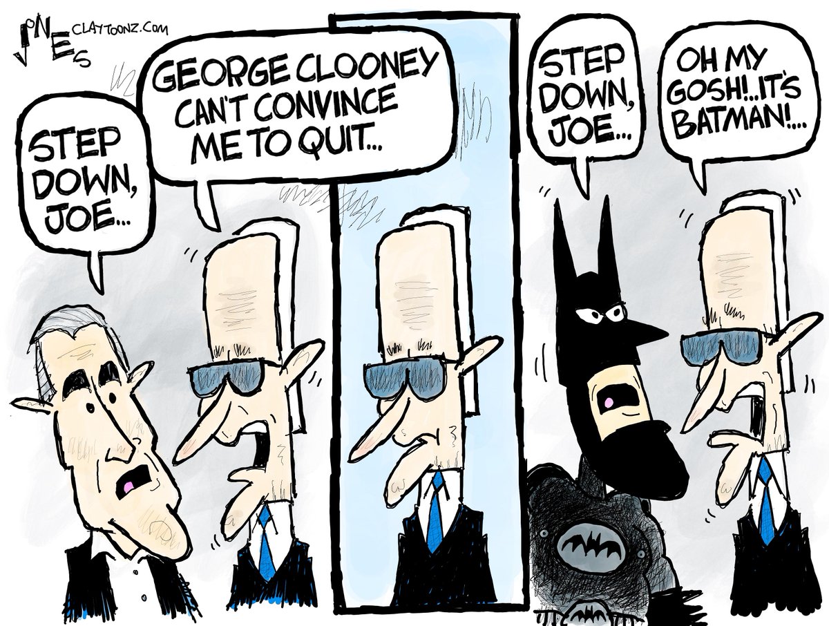 KWSnet's tweet photo. #COMICS #POLITICALCARTOON #JOEBIDEN #STEPASIDEJOE #PRESIDENTIALELECTION2024
@KWSnet RT
Clay Jones @claytoonz
Self-syndicating political cartoonist.
Claytoonz: https://t.co/64mA0Hfege
GoComics: https://t.co/U8akBIYR9L
🔸 'Oh My Gosh!... It's Batman!...,' 13 Jul 2024. Clay Jones, Claytoonz.