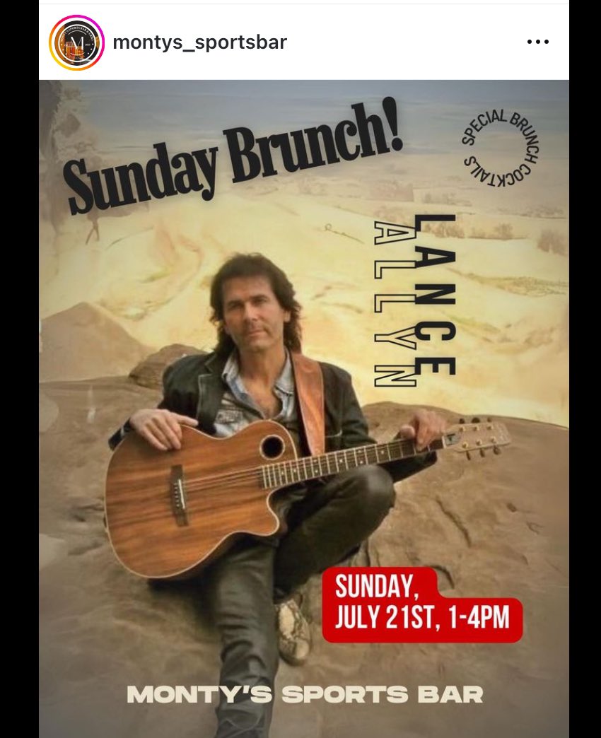 AllynLance's tweet photo. Sunday 1p-4p I’ll be performing at Monty’s! What a fun place and good food/drinks! And me🎵🎶🎵🎶🎵❤️ Monty’s Sports Bar &amp; Grill is located at 22884 Copperhill Dr, Santa Clarita, CA 91350 https://t.co/pf2woTGStD