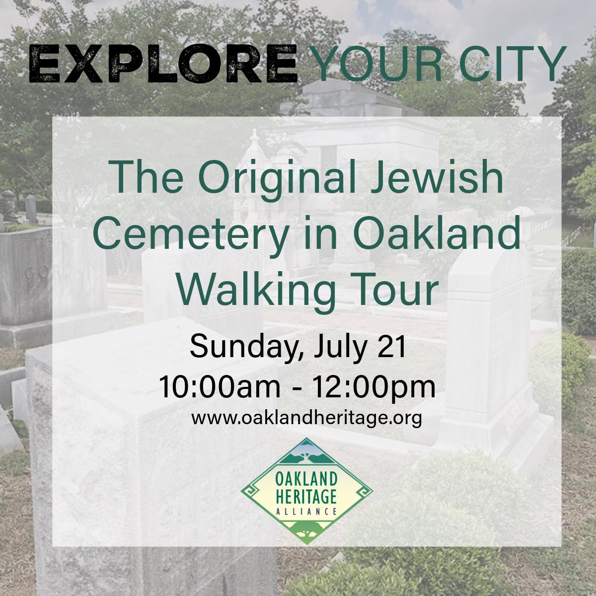 Looking for something to do this weekend? Check out our upcoming tours: Ridgetop Redwoods and The Original Jewish Cemetery in Oakland. Visit our website to learn more and to purchase tickets: oaklandheritage.org/events/2024-wa…