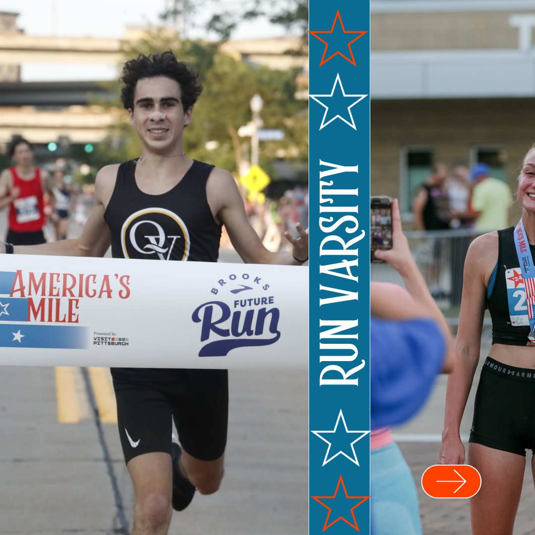 RUNVarsityP3R's tweet photo. We are still thinking about Friday night! The first America's Mile, presented by @vstpgh  was one to remember! A big thank you to all the teens who participated in the Run Varsity heat presented by Brooks Future Run @brooksrunning . 🦅🏃🇺🇸 https://t.co/0XRdWPbv2P