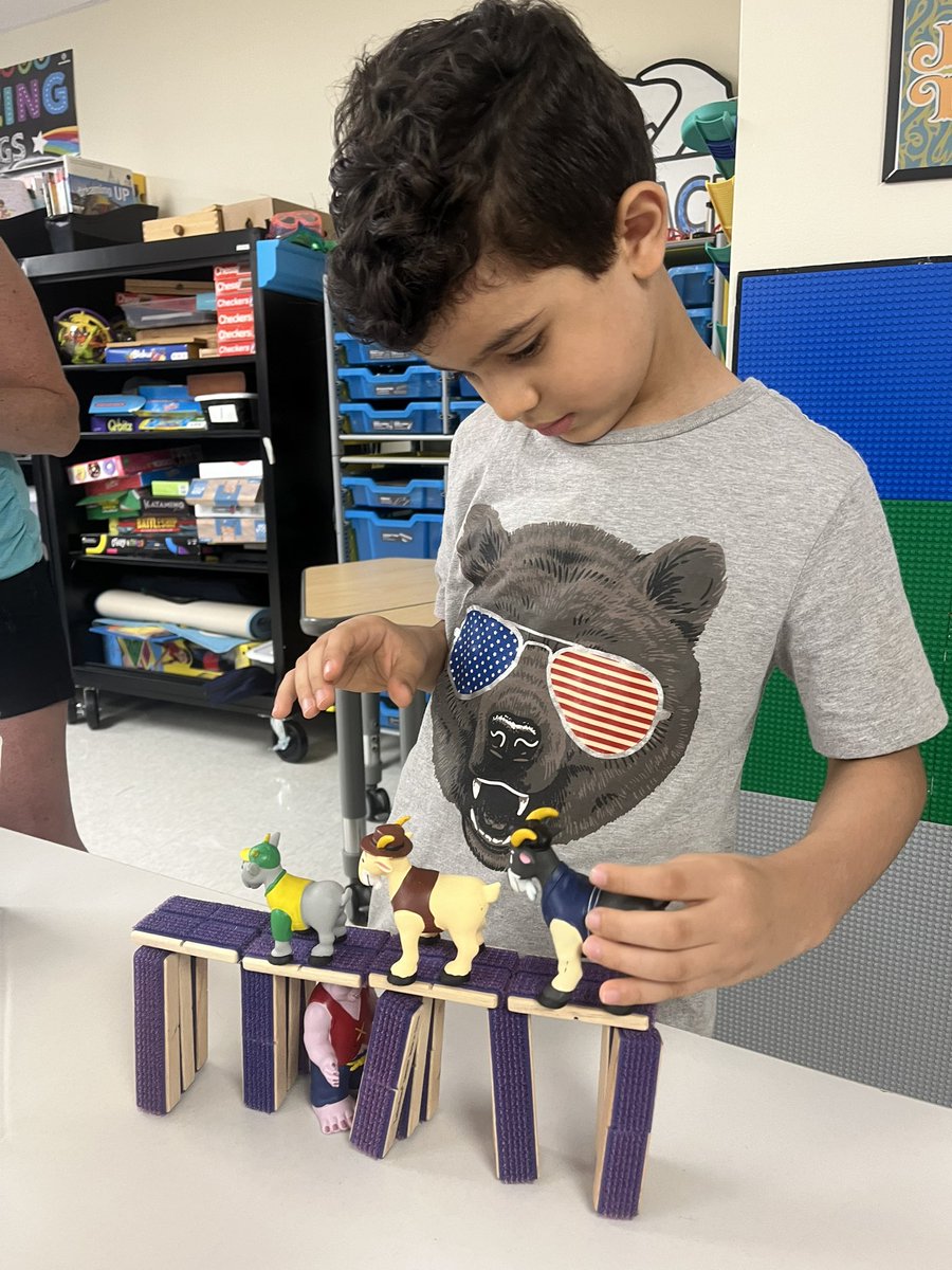After reading Three Billy Goats Gruff in summer Eagles, we used our big thinking to build a bridge that could hold all 3 goats successfully! Persevering was key <a href="/MuziLearningLab/">Jeanne Muzi</a> <a href="/LTPS1/">Lawrence Township Public Schools</a>