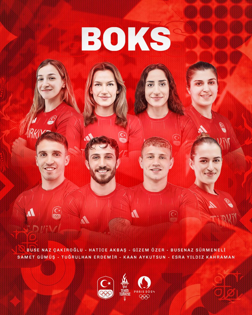 #Paris2024 Olimpiyat Oyunları'nda Team Türkiye'yi 𝗕𝗼𝗸𝘀 branşında temsil edecek sporcularımıza başarılar diliyoruz. 🇹🇷🥊

⭐️ 𝗕𝘂𝘀𝗲𝗻𝗮𝘇 𝗦𝘂̈𝗿𝗺𝗲𝗻𝗲𝗹𝗶
Kadınlar 66kg
⭐️ 𝗕𝘂𝘀𝗲 𝗡𝗮𝘇 𝗖̧𝗮𝗸ı𝗿𝗼𝗴̆𝗹𝘂
Kadınlar 50kg
⭐️ 𝗘𝘀𝗿𝗮 𝗬ı𝗹𝗱ı𝘇 𝗞𝗮𝗵𝗿𝗮𝗺𝗮𝗻 
Kadınlar