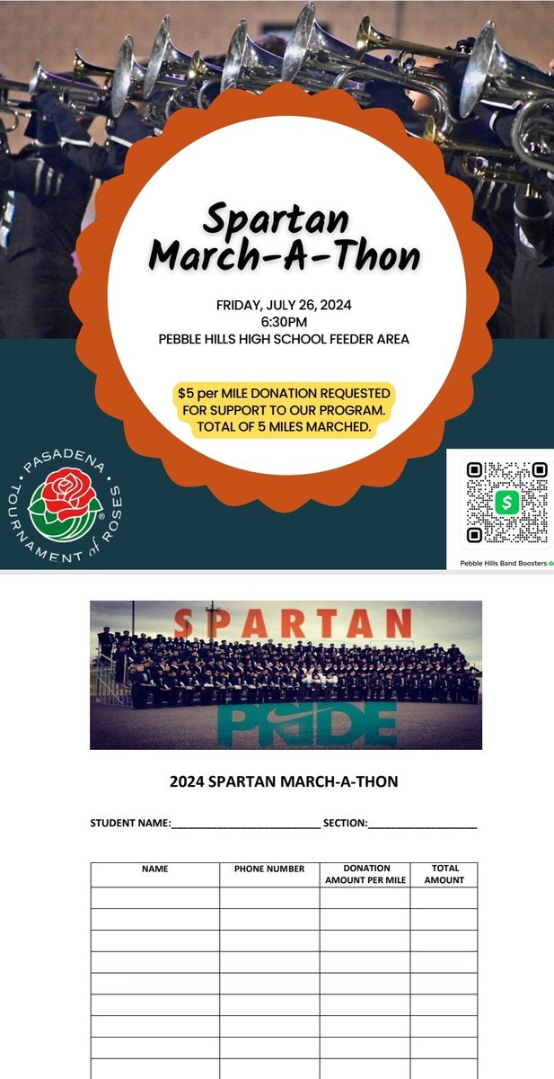 Isaiah has a great opportunity to perform with the Pebble Hills Marching Band in the Rose Bowl Parade this December. He will be participating in a March-A-Thon to help raise money for him to go on the trip. We would be so very thankful for any pledges you would like to contribute
