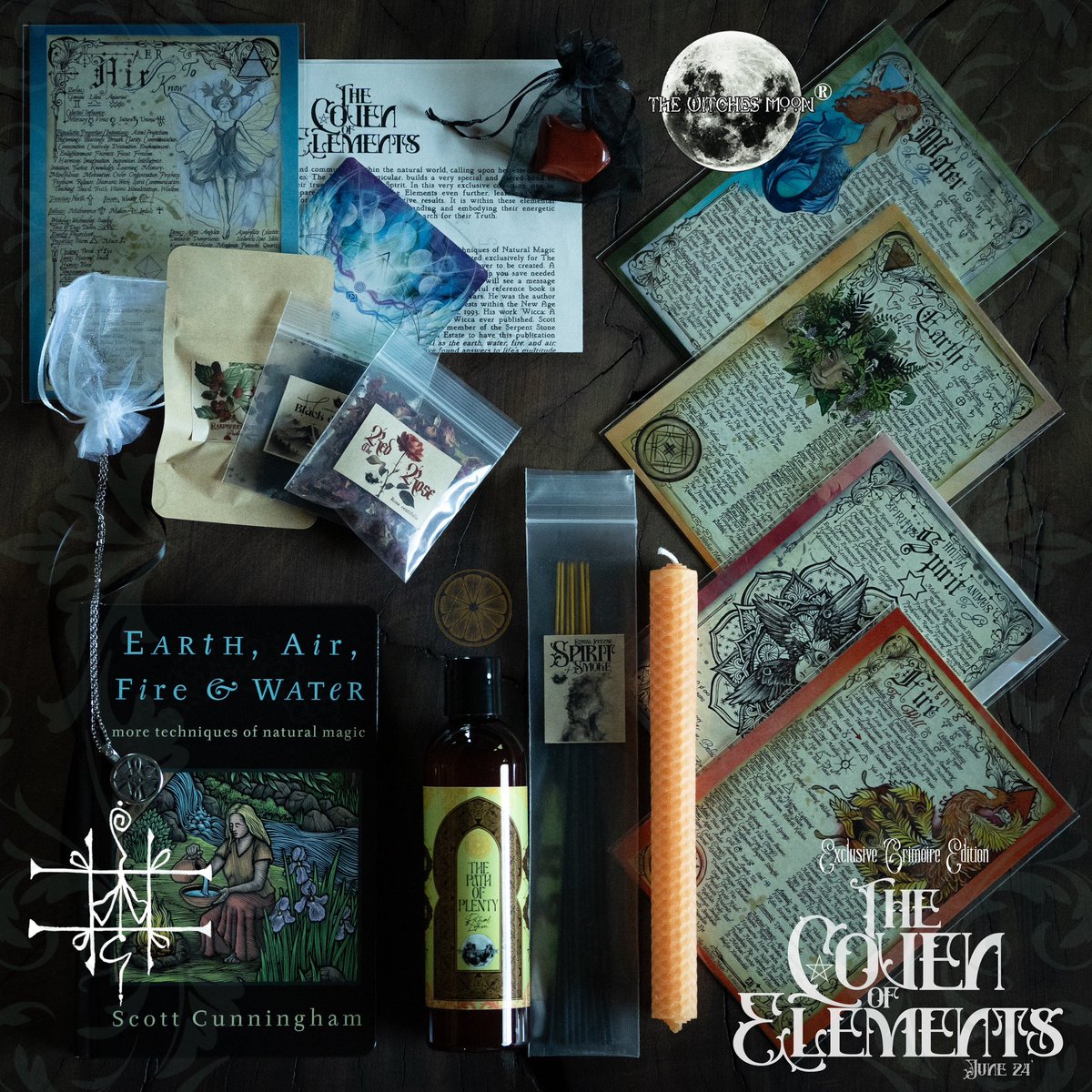 thewitchesmoon_'s tweet photo. The Witches Moon® ~ The Coven of Elements ~ Exclusive Grimoire Edition ~ June 2024 https://t.co/zLVpBKJ1Ay