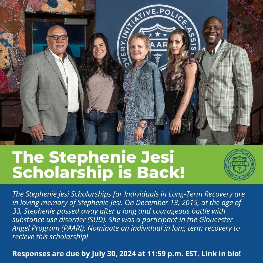 PaariUSA's tweet image. In loving memory of Stephenie Jesi, Six $1,000 scholarships are available for individuals in long-term recovery (3+ years).

Apply by July 30, 2024, at 11:59 p.m. EST.

For more info and to apply:
docs.google.com/forms/d/e/1FAI…

#Recovery #NationalDeflectionWeek2024 #PAARIUSA