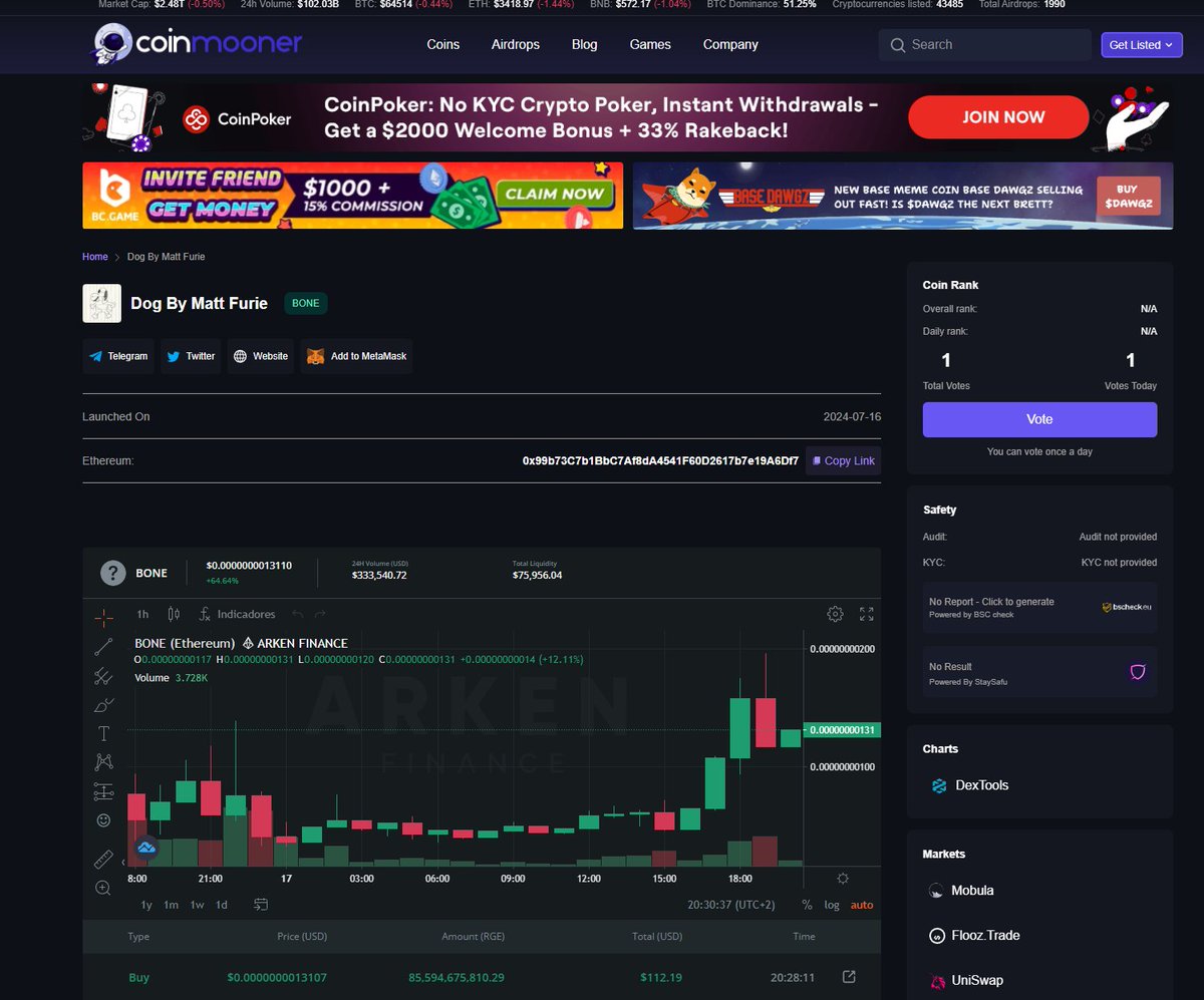 Bone0x99's tweet photo. $BONE got listed on @CoinmoonerC 

Links: https://t.co/EjOIL9x3C8

Smash the Vote button!🦴 https://t.co/qrNHoh7CeI