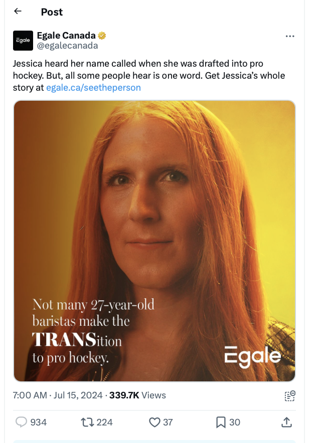 ChristineLilge's tweet photo. Male player doesn’t get drafted in a men’s league, but gets drafted in a women’s league.  To the last player cut on that team who worked her whole life to play at a high level, you can thank the woke community. @egalecanada https://t.co/LctlmRSrY4