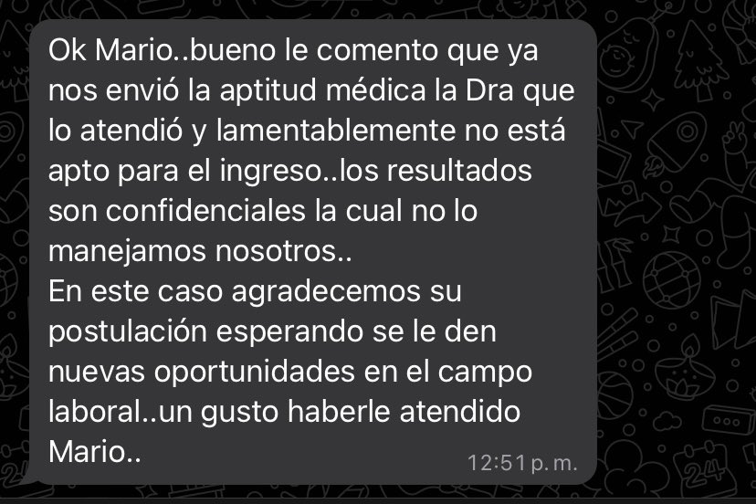 marioatp98's tweet photo. Me parece totalmente injusto que por un tema de desviación de columna me discriminen para un puesto 100% de oficina, con esta ya son 2 veces las cuales siendo el seleccionado me nieguen la oportunidad laboral, esta vez fue la empresa @arcacontal https://t.co/an4Ayhilek