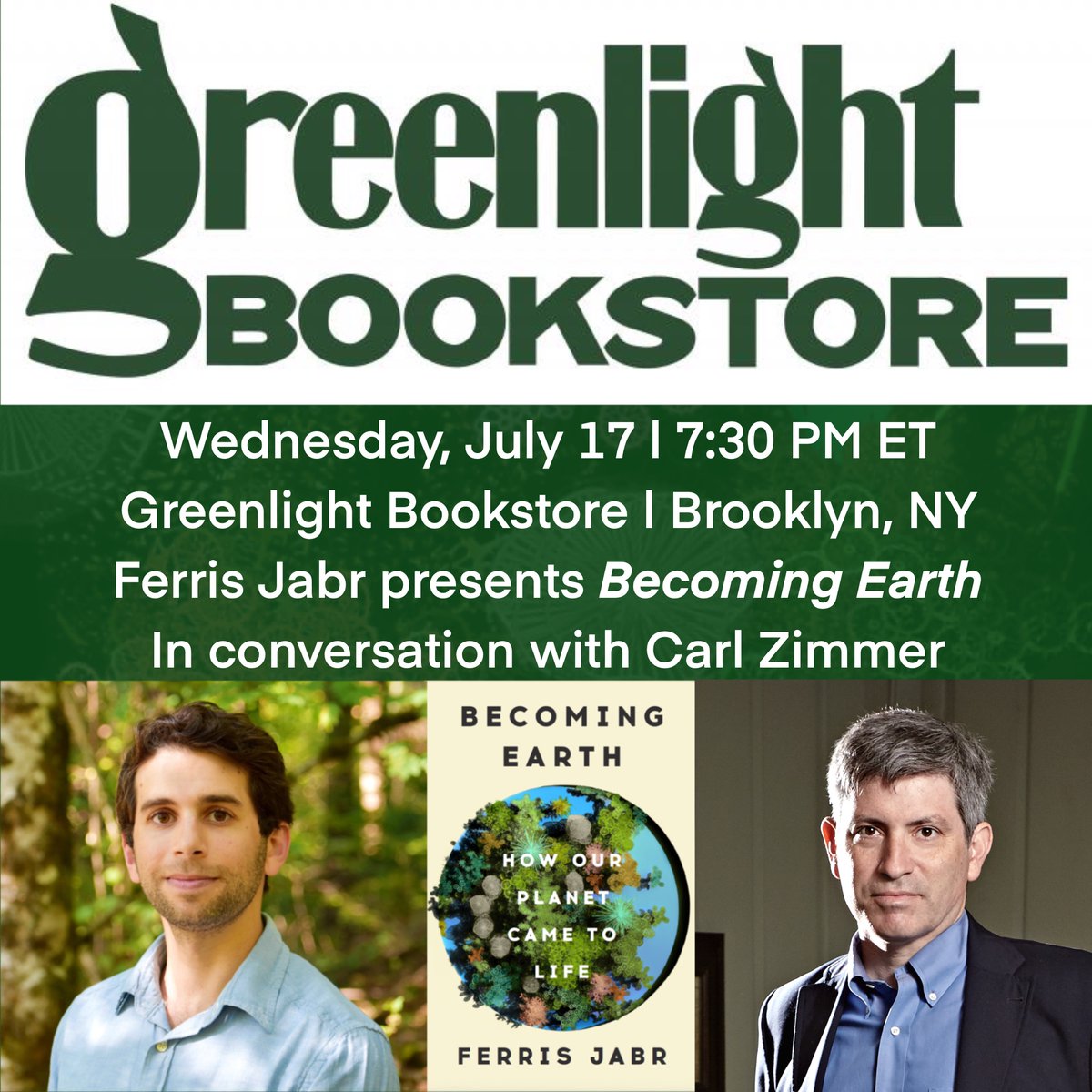 Ferris Jabr (@ferrisjabr) on Twitter photo New York! Please join me and <a href="/carlzimmer/">Carl Zimmer</a> tonight 7:30 PM at <a href="/greenlightbklyn/">Greenlight Bookstore</a> for a discussion about my new book, Becoming Earth! Hope yo see you there! greenlightbookstore.com/event/ferris-j… New York! Please join me and <a href="/carlzimmer/">Carl Zimmer</a> tonight 7:30 PM at <a href="/greenlightbklyn/">Greenlight Bookstore</a> for a discussion about my new book, Becoming Earth! Hope yo see you there! greenlightbookstore.com/event/ferris-j…
