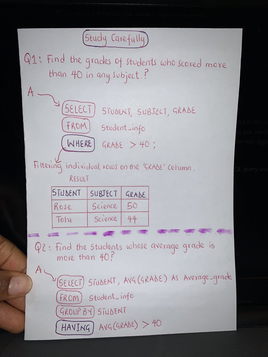 rosiecreator's tweet photo. On today’s episode of the #RedPenOnA4Paper series by Rosie, let us discuss ‘WHERE vs HAVING’….

The #GroupBy clause isn't always going to get you what you're looking for, so what happens if you need further help filtering on aggregated data? Or maybe not? Hmm🤔 https://t.co/ANegKHr9pn