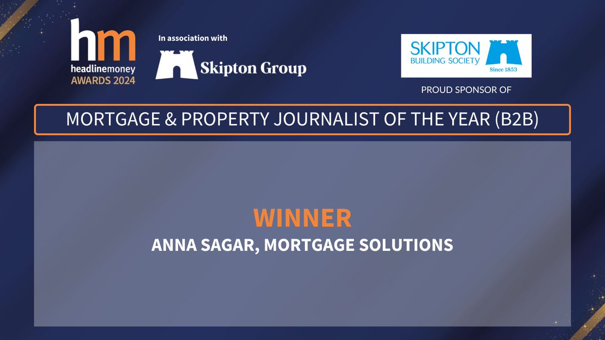 Headlinemoney (@headlinemoney_) on Twitter photo And we’re off! The first category of #HMAwards24 is Mortgage & Property Journalist of the Year (B2B), sponsored by @SkiptonBS_Press!
The winner is @annasagarMS from <a href="/mortgagesols/">Mortgage Solutions</a> 🏆 And we’re off! The first category of #HMAwards24 is Mortgage & Property Journalist of the Year (B2B), sponsored by @SkiptonBS_Press!
The winner is @annasagarMS from <a href="/mortgagesols/">Mortgage Solutions</a> 🏆