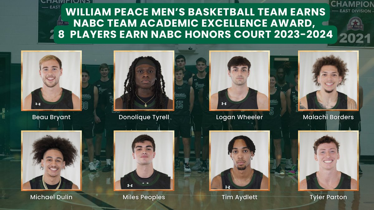 The <a href="/gopeacembb/">William Peace Men's Basketball</a> team were honored nationally this week for its academic prowess!! Eight players were recognized individually! <a href="/NABC1927/">NABC</a> <a href="/ChrisClark_/">Chris Clark</a> <a href="/KacyHintz/">Kacy Hintz</a> <a href="/WPeaceU/">William Peace Univ.</a> <a href="/usa_south/">USA South Athletic Conference</a> <a href="/WRALSportsFan/">WRALSportsFan</a> <a href="/JordanCrammer/">Jordan Crammer</a> <a href="/WNCN/">CBS 17</a> #gopeacepacers

Story: gopeacepacers.com/news/2024/7/17…
