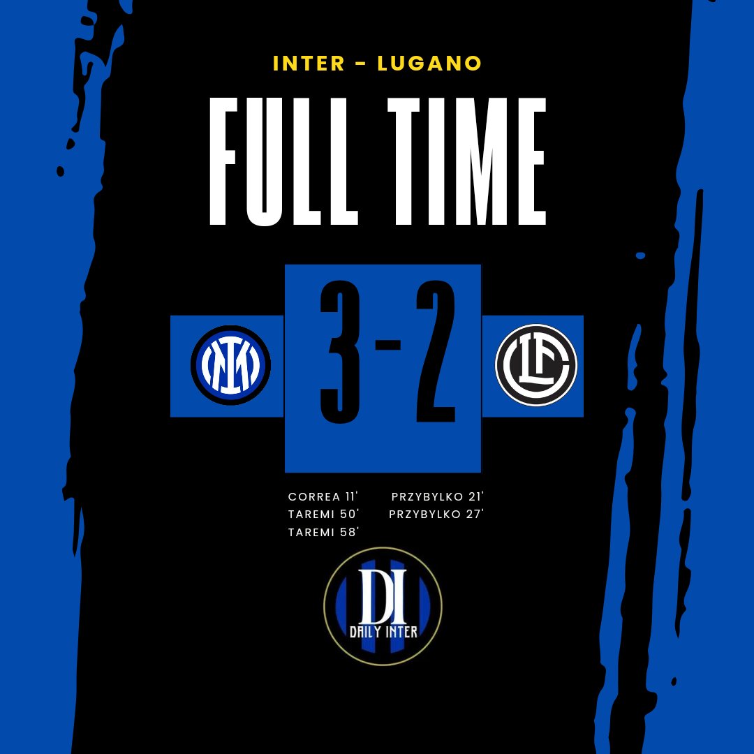 dailyinter__'s tweet photo. ๐ตโซ Finisce 3-2 per l'Inter contro il Lugano
Prima vittoria della squadra di Inzaghi, con annessa doppietta di Taremi ๐ฎ๐ท
#InterLugano https://t.co/ZDpGpRCKkI