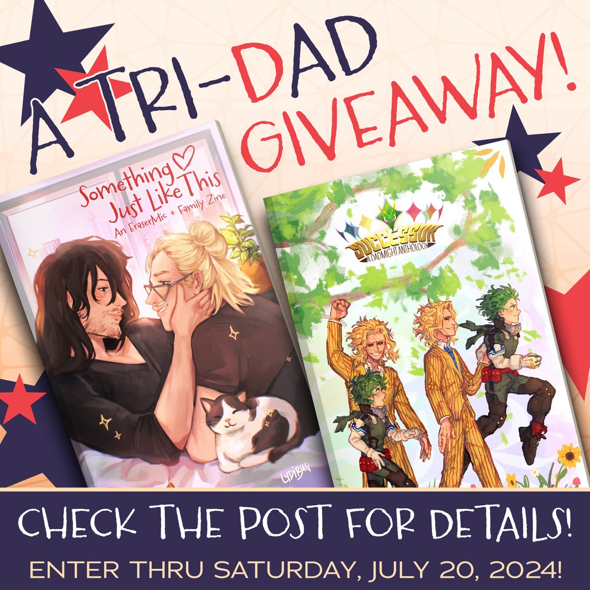 loudntired's tweet photo. Successor X Something Just Like This
COLLAB GIVEAWAY

What's better than one dad? THREE DADS! DadMight, Dadzawa, and DadMic fans unite! We're raffling a Tri-Dad Bundle—winner gets a ZINE book each from both projects!

More details below 👇! #MHA https://t.co/8pYfY2vjwt