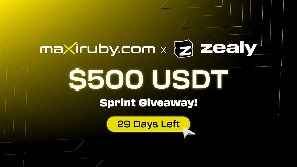 🏆 500 USDT | MaxiRuby Zealy event is now live!

🏁 Ends on August 17th at 21:00 UTC

⚡ $MAXI launch is coming soon, keep following for new events before launch!

🎁 Join now!

zealy.io/cw/maxiruby/qu…

#Giveaway #Rewards #Zealy