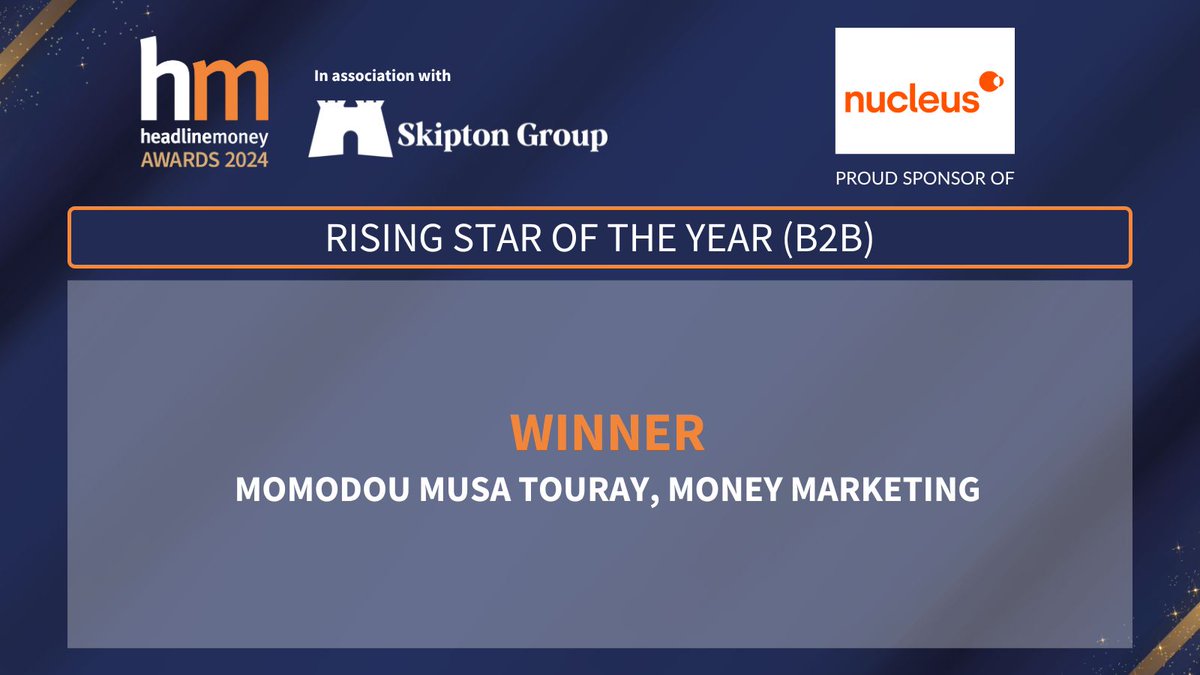 Headlinemoney (@headlinemoney_) on Twitter photo Congratulations to <a href="/mmtouray/">Momodou Musa Touray</a> from <a href="/_moneymarketing/">Money Marketing</a>, who has just been revealed as the Rising Star of the Year (B2B) #HMAwards24, sponsored by <a href="/nucleuswrap/">Nucleus Financial</a>👏 Congratulations to <a href="/mmtouray/">Momodou Musa Touray</a> from <a href="/_moneymarketing/">Money Marketing</a>, who has just been revealed as the Rising Star of the Year (B2B) #HMAwards24, sponsored by <a href="/nucleuswrap/">Nucleus Financial</a>👏